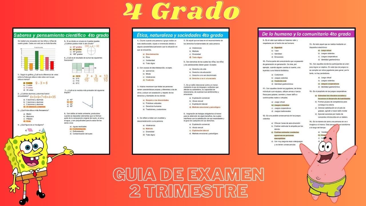examen de cuarto grado segundo trimestre