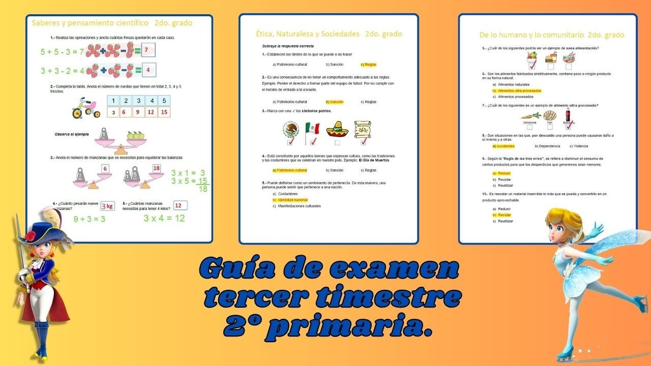 guia para examen final de segundo de primaria