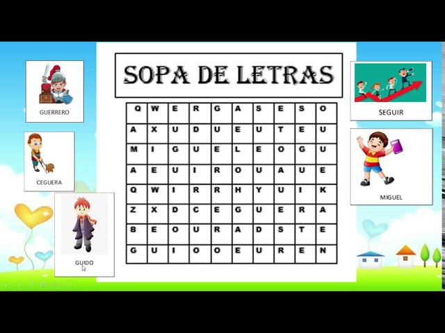 sopa de letras con gue y gui