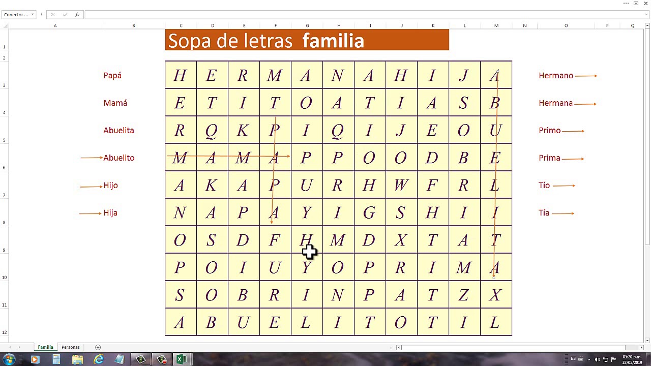 sopa de letras valores en la familia